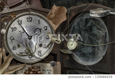 a haunting "Memento Mori," where the mechanical and the organic find a common grave within a sepulcher of memory. By juxtaposing fragile, skeletal leaves and weather-worn pine cones against the cold, 139066939