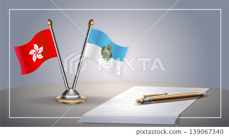 Small national flag of Hong Kong and San Marino flag Relation, Template Vector Illustration 139067340