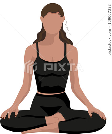 Minimalist vector illustration of a faceless woman in a yoga lotus pose. Flat design yoga girl in black sportswear Minimalist vector illustration of a faceless woman in a yoga lotus pose. Flat design yoga girl in black sportswear 139067358
