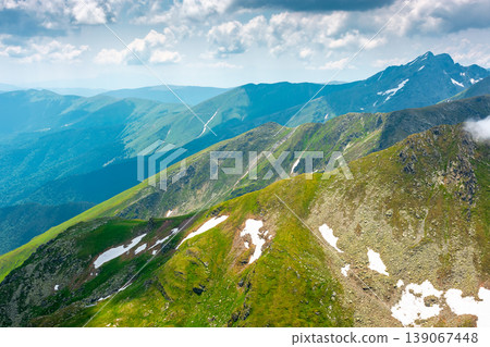 romania mountain scenery in summer. gorgeous mountainous landscape of carpathians. background with rocky cliffs and grassy hillsides under a cloudy sky. fagaras ridge of southern carpathian mountains romania mountain scenery in summer. gorgeous mountainous landscape of carpathians. background with rocky cliffs and grassy hillsides under a cloudy sky. fagaras ridge of southern carpathian mountains 139067448