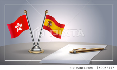 Small national flag of Hong Kong and Spain flag Relation, Template Vector Illustration Small national flag of Hong Kong and Spain flag Relation, Template Vector Illustration 139067557