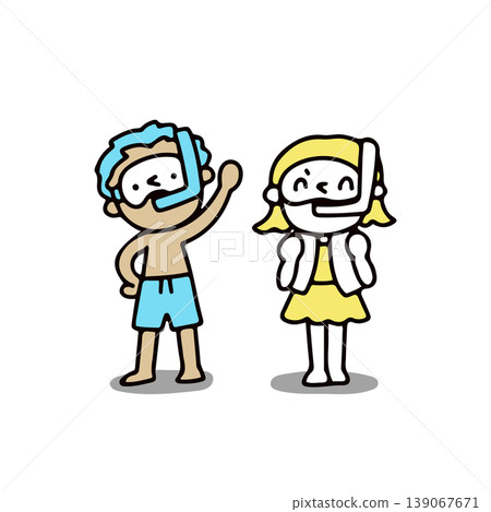 An illustration of two children snorkeling. An illustration of two children snorkeling. 139067671