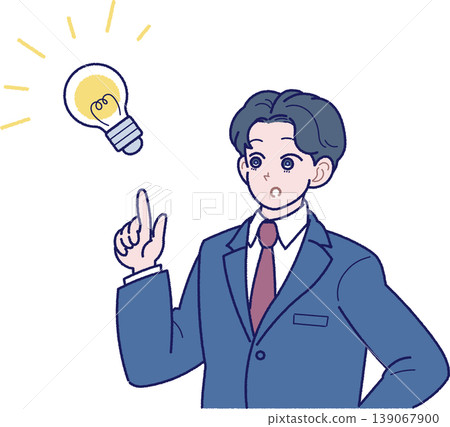 一幅插圖，描繪了一位身穿西裝的年輕男子，他想出了一個好主意。 139067900