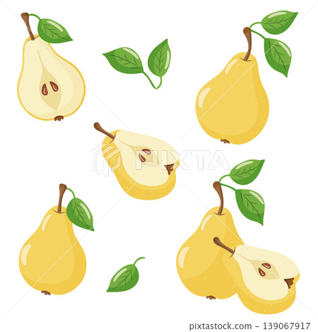 Vector set with yellow pears and leaves on a white background in a flat style 139067917