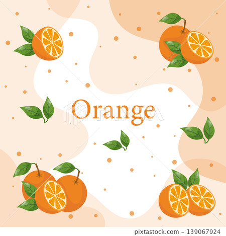 Seamless orange fruit pattern with slices and leaves on a soft abstract background Seamless orange fruit pattern with slices and leaves on a soft abstract background 139067924