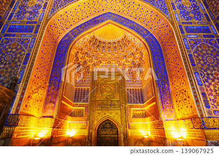 Registan mosaic pattern design background, Samarkand Registan mosaic pattern design background, Samarkand 139067925