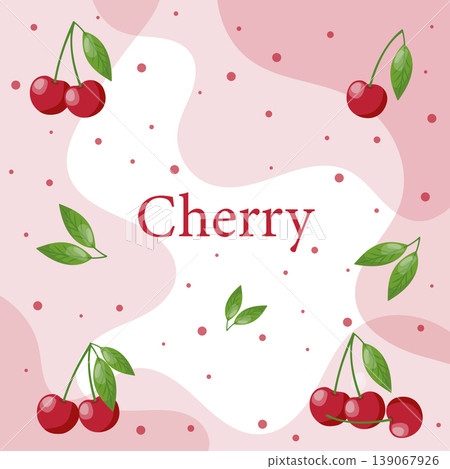 Seamless pattern with red cherries and green leaves on a soft abstract background 139067926