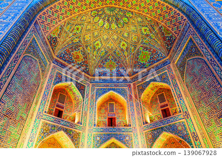 Registan mosaic pattern design background, Samarkand 139067928