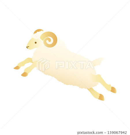 Jumping white sheep vector illustration - sheep with spiral horns - livestock - animal material Jumping white sheep vector illustration - sheep with spiral horns - livestock - animal material 139067942