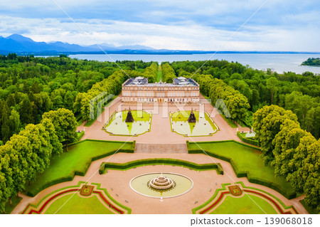 Herrenchiemsee Palace aerial panoramic view, Bavaria 139068018