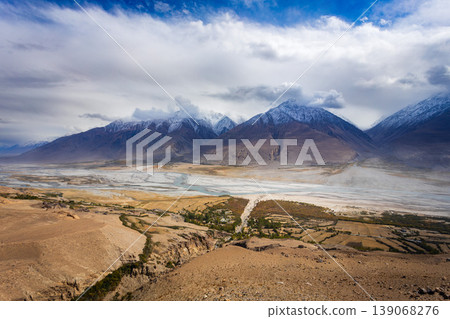 Panj river in Wakhan Corridor, border between Afghanistan and Tajikistan 139068276