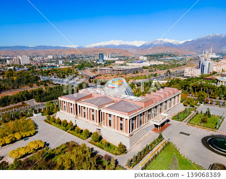 Tajikistan National Museum aerial panoramic view in Dushanbe Tajikistan National Museum aerial panoramic view in Dushanbe 139068389