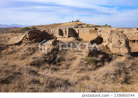 Ancient Penjikent ruins aerial panoramic view, Tajikistan Ancient Penjikent ruins aerial panoramic view, Tajikistan 139068544