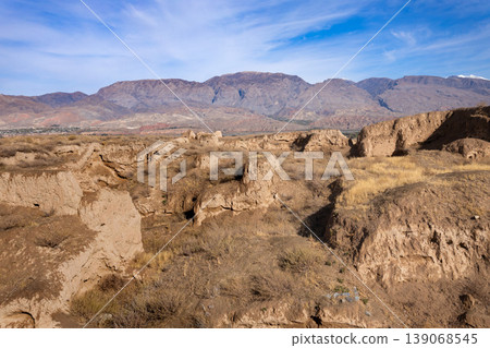 Ancient Penjikent ruins aerial panoramic view, Tajikistan Ancient Penjikent ruins aerial panoramic view, Tajikistan 139068545