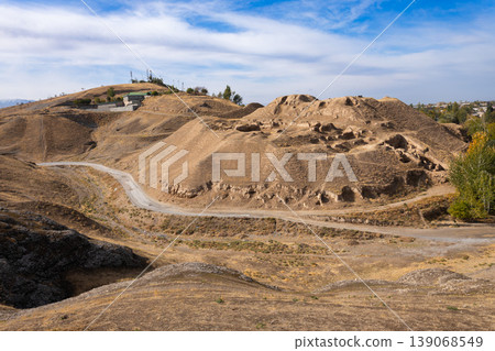 Ancient Penjikent ruins aerial panoramic view, Tajikistan Ancient Penjikent ruins aerial panoramic view, Tajikistan 139068549