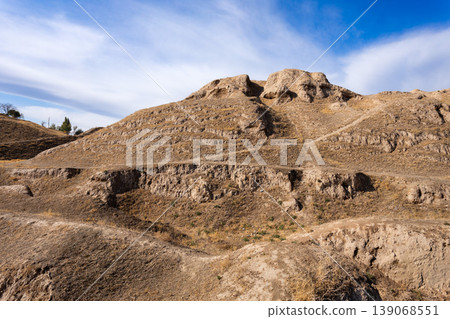 Ancient Penjikent ruins aerial panoramic view, Tajikistan Ancient Penjikent ruins aerial panoramic view, Tajikistan 139068551
