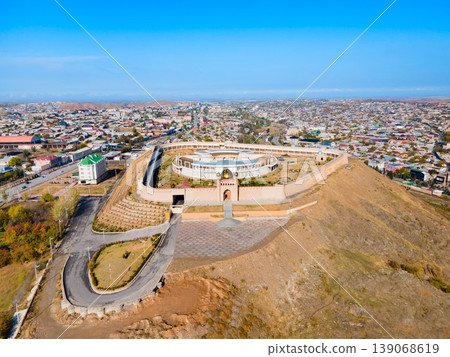 Kalai Mug Tepe Fort aerial panoramic view, Tajikistan 139068619