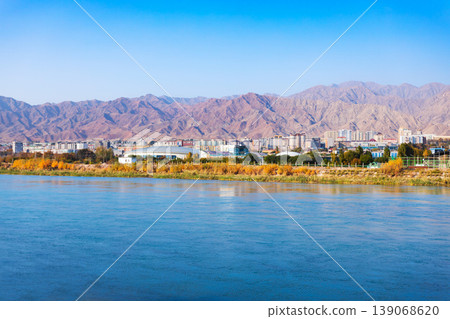 Syrdarya river in Khujand city in Tajikistan 139068620