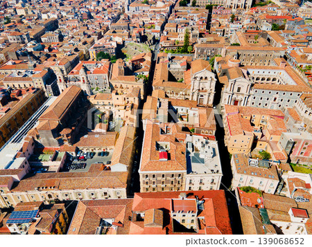 Norcia Abbey and San Francesco Borgia church aerial panoramic view in Catania 139068652