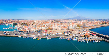 Catatania city port aerial panoramic view, Italy 139068655