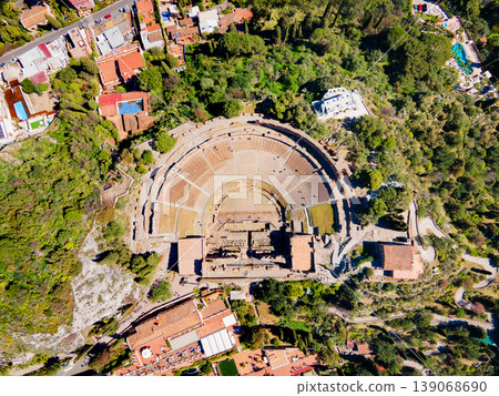 The Ancient Theatre of Taormina aerial panoramic view, Sicily The Ancient Theatre of Taormina aerial panoramic view, Sicily 139068690