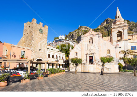 The Piazza IX Aprile main square in Taormina city, Sicily 139068702