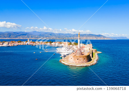 Santissimo Salvatore Fort, Madonna Lettera Stele, port aerial view, Messina 139068718