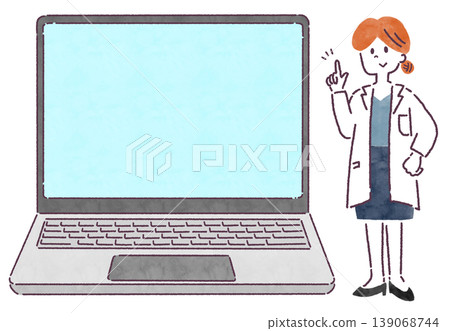 女醫師使用筆記型電腦進行線上問診。 139068744