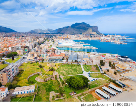Castello Mare or Castellammare fortress aerial panoramic view 139068834