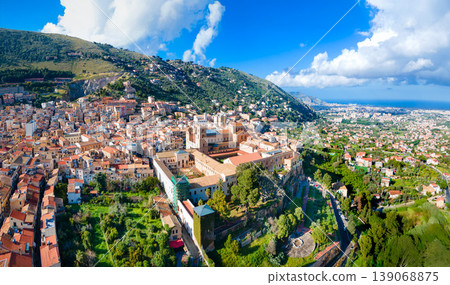 Monreale Cathedral or Duomo di Monreale aerial view, Palermo Monreale Cathedral or Duomo di Monreale aerial view, Palermo 139068875
