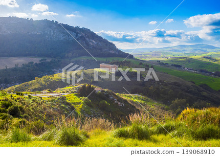 Temple of Segesta aerial panoramic view, Sicily 139068910