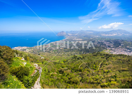 Monte Cofano aerial panoramic view in Sicily Monte Cofano aerial panoramic view in Sicily 139068931