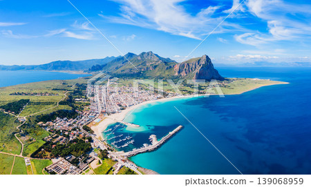 San Vito Lo Capo beach aerial panoramic view San Vito Lo Capo beach aerial panoramic view 139068959