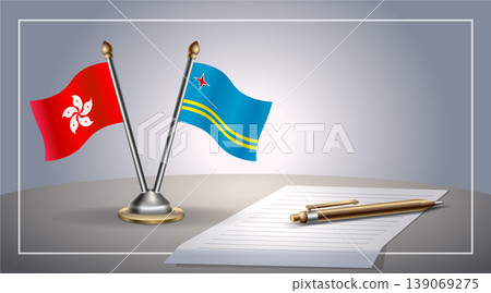 Small national flag of Hong Kong and Aruba flag Relation, Template Vector Illustration 139069275