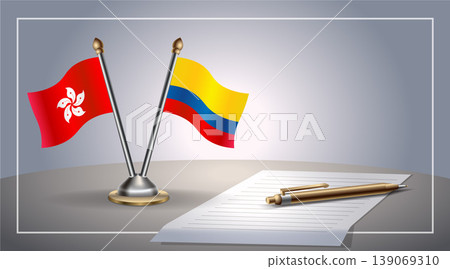 Small national flag of Hong Kong and Colombia flag Relation, Template Vector Illustration 139069310