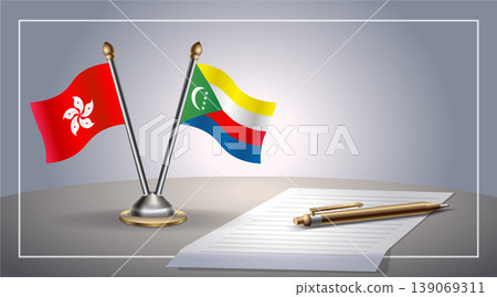 Small national flag of Hong Kong and Comoros flag Relation, Template Vector Illustration 139069311