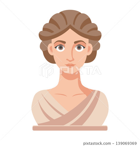 Cute classical greek or roman female bust. Modern stylized ancient sculpture. Illustration. 139069369