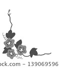 牽牛花L形相框留言卡素材，透明背景，單色，手繪插圖 139069596