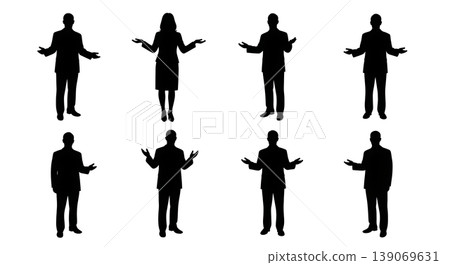 Black Solid Agents Open Arms Explain Silhouettes Set of Six Black Solid Agents Open Arms Explain Silhouettes Set of Six 139069631