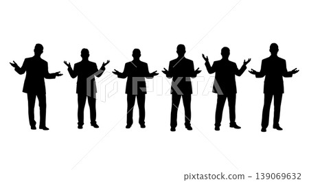 Black Solid Agents Open Arms Explain Silhouettes Set of Six 139069632