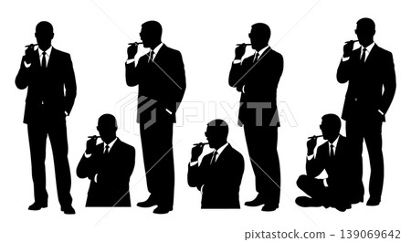 Black Solid Agents Pen In Mouth Silhouettes Set of Six Black Solid Agents Pen In Mouth Silhouettes Set of Six 139069642