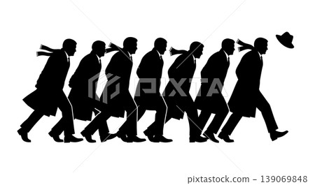 Black Solid Agents Walking Wind Silhouettes Set of Six Black Solid Agents Walking Wind Silhouettes Set of Six 139069848