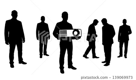 Black Solid Agents Carrying Projector Silhouettes Set of Six Black Solid Agents Carrying Projector Silhouettes Set of Six 139069973