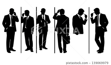 Black Solid Agents Checking Reflection Silhouettes Set of Six 139069979