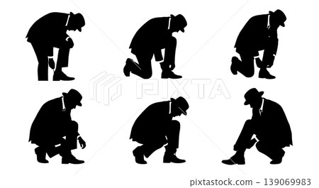 Black Solid Agents Checking Shoe Silhouettes Set of Six 139069983
