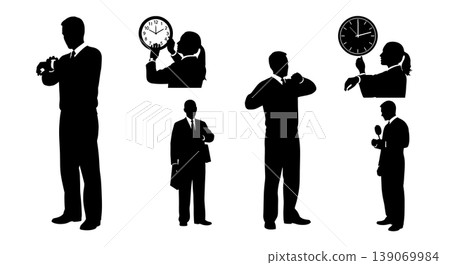 Black Solid Agents Checking Time Silhouettes Set of Six Black Solid Agents Checking Time Silhouettes Set of Six 139069984