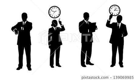 Black Solid Agents Checking Time Silhouettes Set of Six Black Solid Agents Checking Time Silhouettes Set of Six 139069985