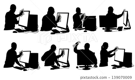 Black Solid Agents Cleaning Screen Silhouettes Set of Six Black Solid Agents Cleaning Screen Silhouettes Set of Six 139070009