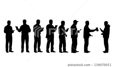 Black Solid Agents Handing Flyer Silhouettes Set of Six 139070051
