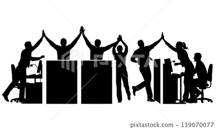 Black Solid Agents High Five Over Cubicle Silhouettes Set of Six on White Background Black Solid Agents High Five Over Cubicle Silhouettes Set of Six on White Background 139070077